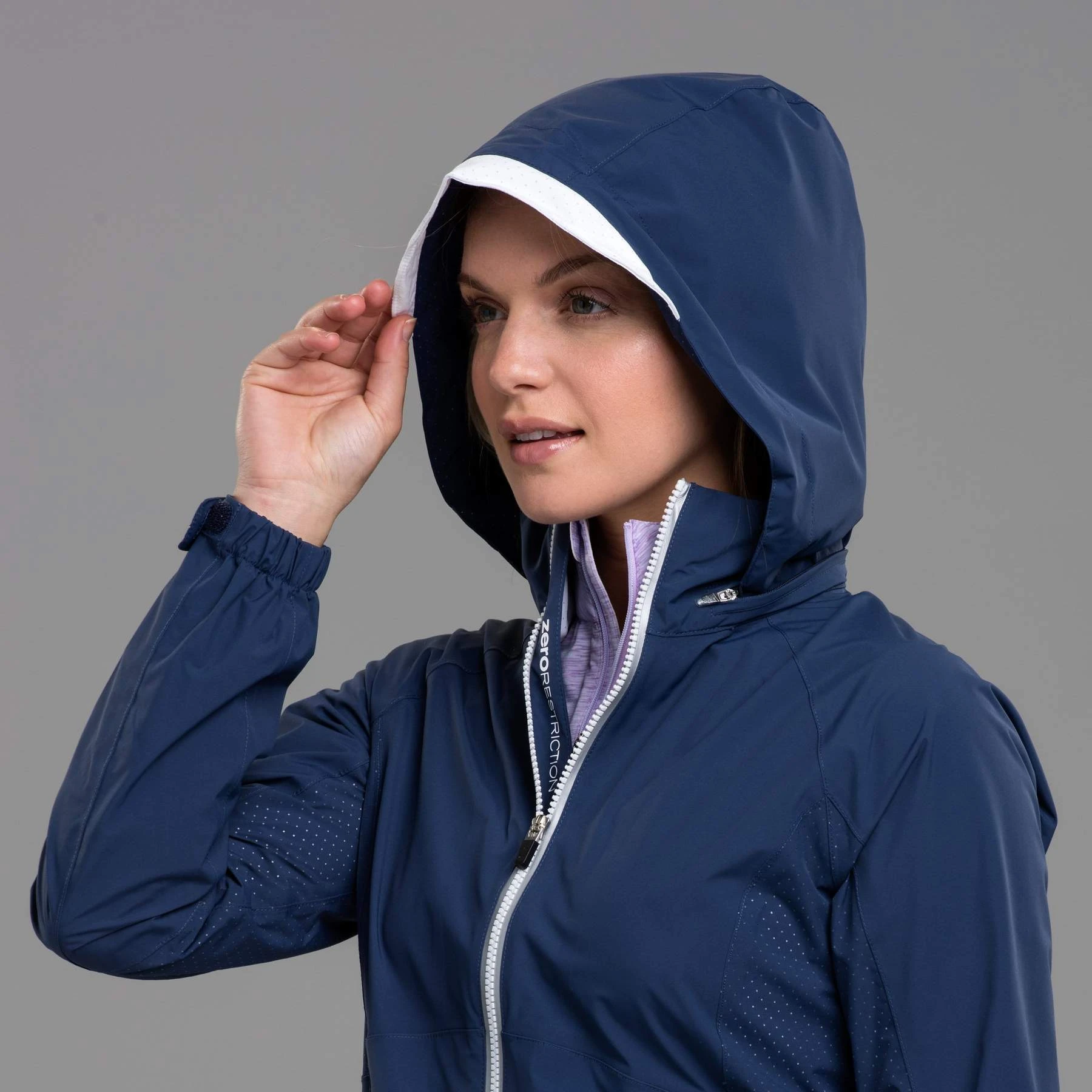Zero Restriction Ladies Olivia Hooded Waterproof Jacket Storm/White - Image 3