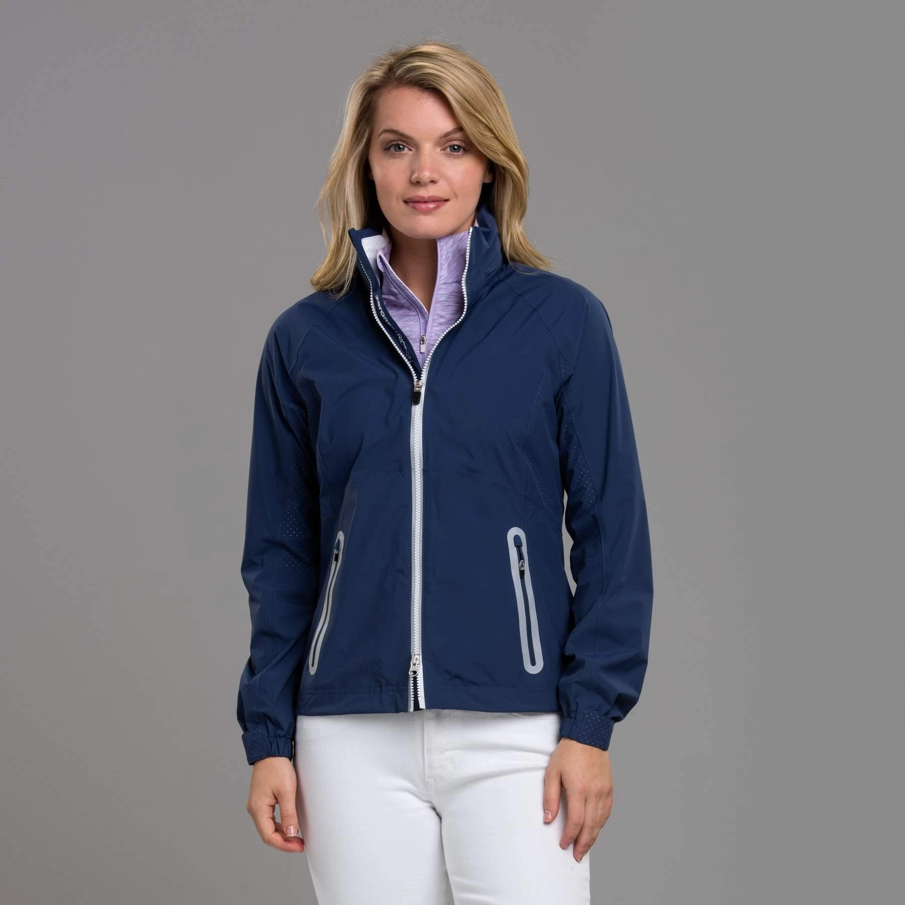 Zero Restriction Ladies Olivia Hooded Waterproof Jacket Storm/White - Image 2